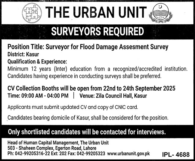 Jobs in The Urban Unit Lahore